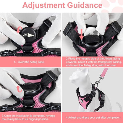 Cat Harness and Leash for Walking,Airtag Cat Harness and Leash Set with Integrated Hidden type Air Tag Holder,Escape Proof Reflective Adjustable Vest Harnesses with Apple Air Tag Case for Cats,Puppies