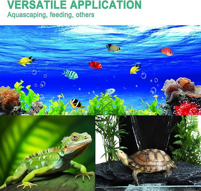 2pcs 18.9 inch Aquarium Tweezers with Hanger, 2025 New Extra Long Feeding Tongs, Stainless Steel Large Aquascape Tools for Fish Tank, Terrarium，Aquascaping, Reptile Snake (Curved & Straight)