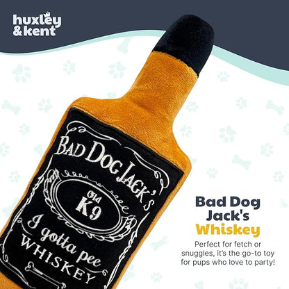 Huxley & Kent Funny Dog Toys w/Squeaker & Crinkl -Stimulating & Interactive Chew Toy for Dogs - Mesh Lined Stuffed Doggie Toy - Easy to Clean Doggie Toys for All Breeds (Bad Dog Jack's Whiskey,Small)