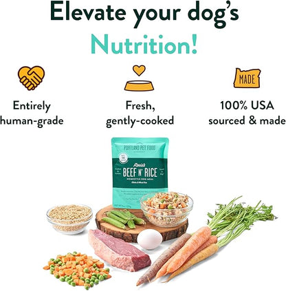 Portland Pet Food Company Salmon & Beef Fresh Dog Food Pouches - Human-Grade, Gluten-Free Wet Pet Meal Topper & Mix-Ins - Small & Large Breed Puppy & Senior Dogs - Made in The USA - 8 Pack
