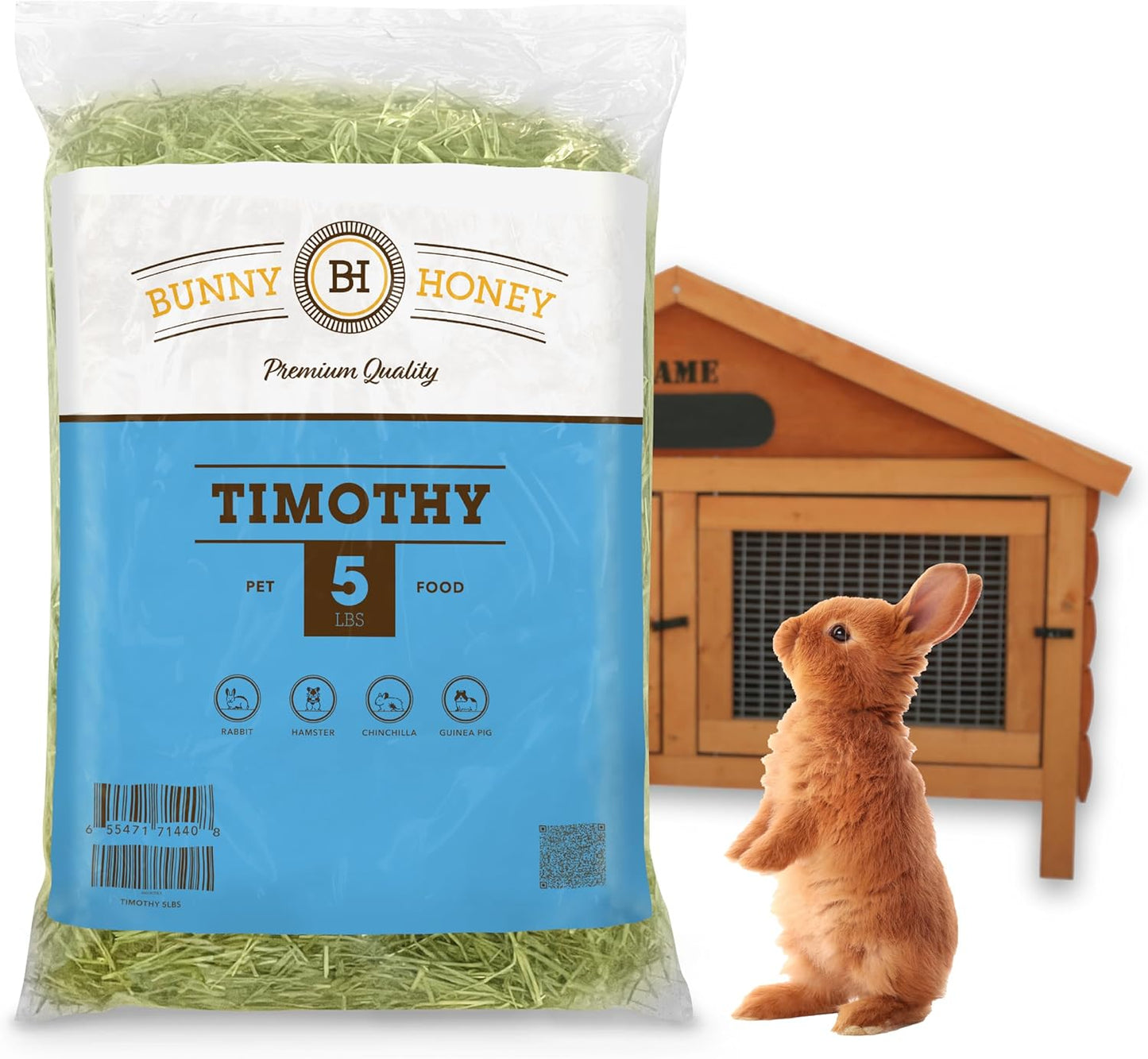 Bunny Honey Timothy Hay for Adult Rabbits, Guinea Pigs & Small Pets High-Fiber, Supports Digestive Health & Dental Care, Non-Blended & Fresh Cut