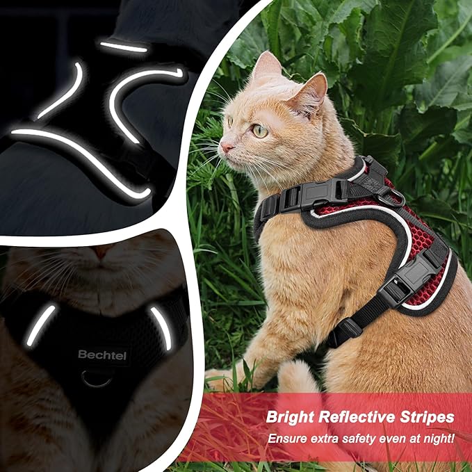 Cat Harness and Leash for Walking Escape Proof Soft Adjustable Cat Leash Breathable Honeycomb Structure Comfortable Vest Easy to Wear Kitten Harness for Outdoor Travel, Honeycomb Red, S