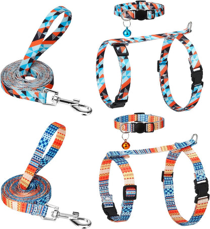 2 Pack Cat Harness and Leash Set, Escape Proof Adjustable Kitten Harness with Leash Collar Lightweight Soft and Comfortable for Small Medium Cats Walking and Travel