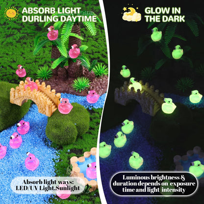 200PCS Mini Resin Animals Cute Rose Pink Tiny Flamingo Ducks Glow in Dark, Miniature Figures to Hide, Small Animal Toys Accessories Bulk for Topper Garden Dollhouse Ornaments DIY Crafts & Decor