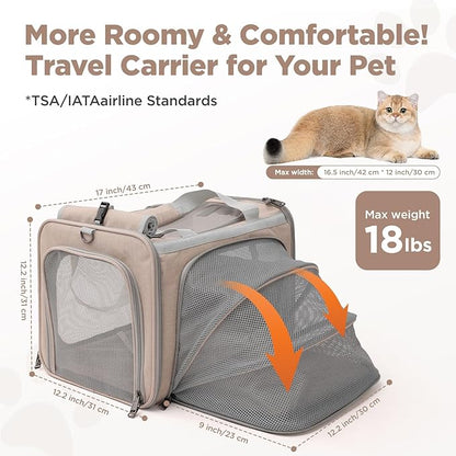 Small Dogs Carrier Airline Approved Soft Cat Carriers Stylish Expandable Pets Carriers Puppies Kitties Cage,Ventilated,Rabbit Bunny Small Animals Travel Outdoor Khaki Color