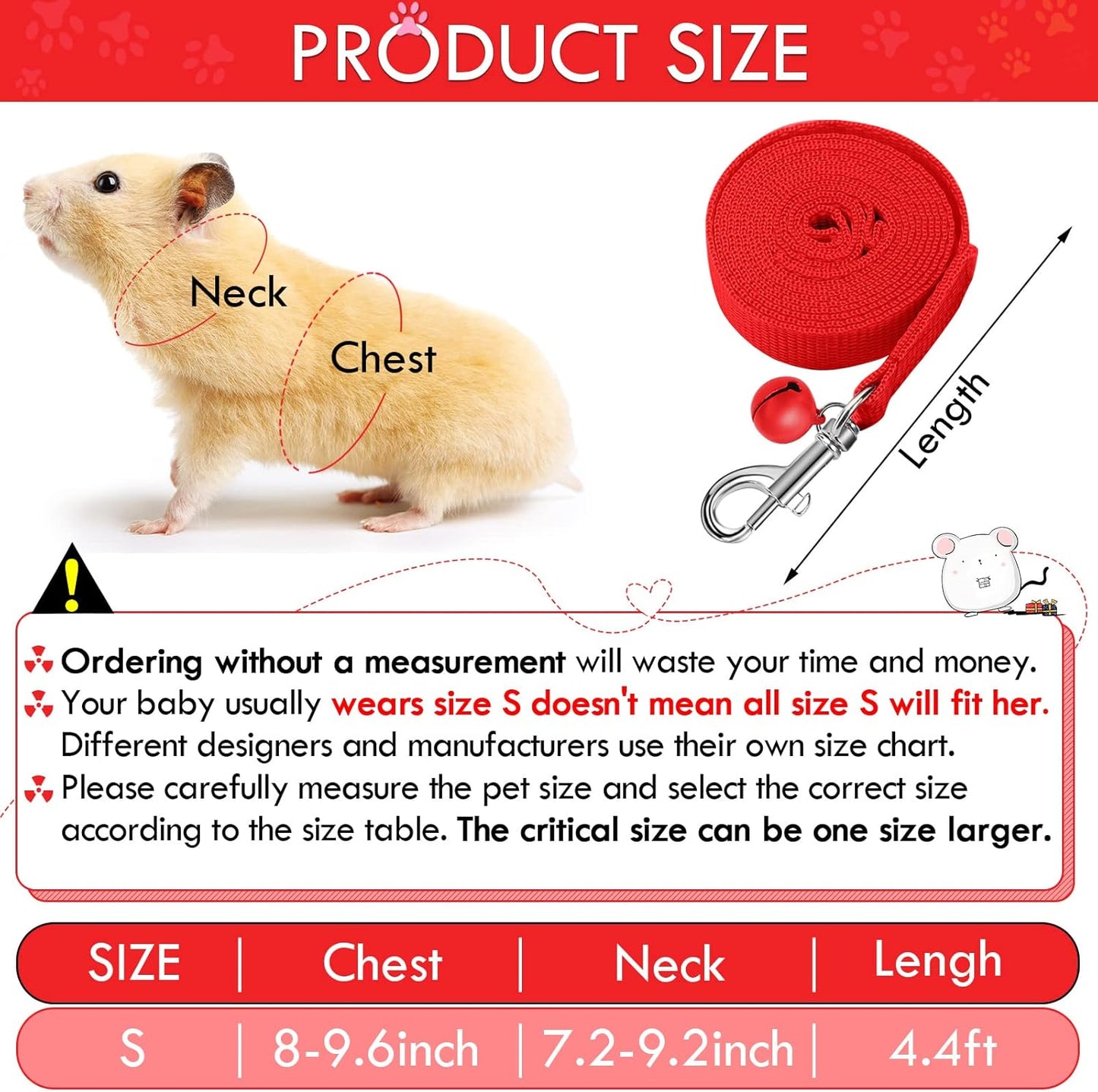 SATINIOR 2 Pieces Guinea Pig Bunny Harness Soft Mesh Hamster Rat Leash with Safe Bell, Ferret Pig Clothes and Leash Set for Hamster Ferrets Rats Bunny Guinea Chinchilla Teacup Chihuahua(S,Black, Red)