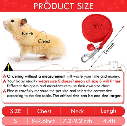 SATINIOR 2 Pieces Guinea Pig Bunny Harness Soft Mesh Hamster Rat Leash with Safe Bell, Ferret Pig Clothes and Leash Set for Hamster Ferrets Rats Bunny Guinea Chinchilla Teacup Chihuahua(S,Black, Red)
