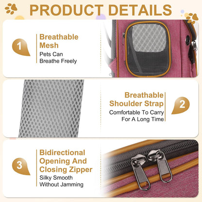 Pet Backpack Carrier, Portable and Ventilated, Oxford Cloth, Dog Cat Travel Bag with Transparent Cover 12.6", (Pink, 1 Pcs), Intended for Hiking/Camping/Traveling