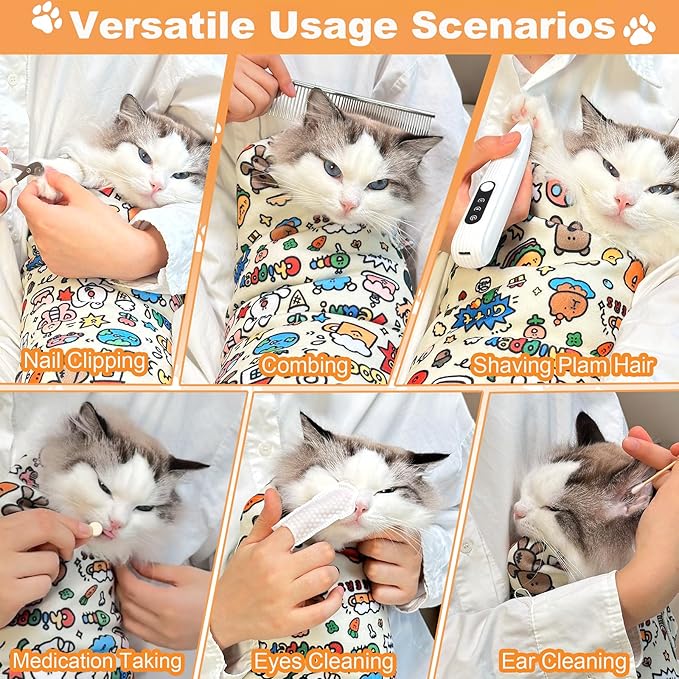 27.6" Cat Grooming Wrap, Cat Wrap for Cutting Nails, Medicine, Teeth Brushing, Cat Nail Trimming Restraint, Self-Adhering Cat Swaddle Wrap, Anti-Scratch Anti-Escape L(Within 15lbs)