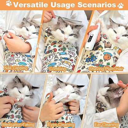 27.6" Cat Grooming Wrap, Cat Wrap for Cutting Nails, Medicine, Teeth Brushing, Cat Nail Trimming Restraint, Self-Adhering Cat Swaddle Wrap, Anti-Scratch Anti-Escape L(Within 15lbs)