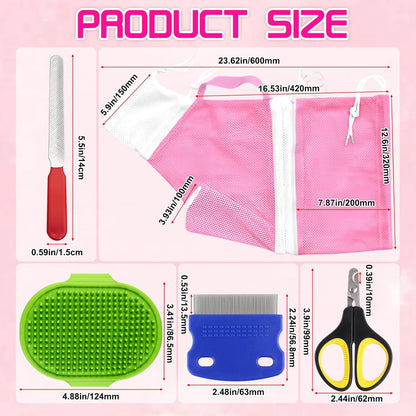 FANOVO Cat Bathing Bag, Anti-Scratch & Anti-Bite Adjustable Mesh Cat Shower Bag with Nail Clipper, Grooming Comb, Bath Brush & Nail File, Breathable Cat Washing Bag for Bathing, Nail Trimming