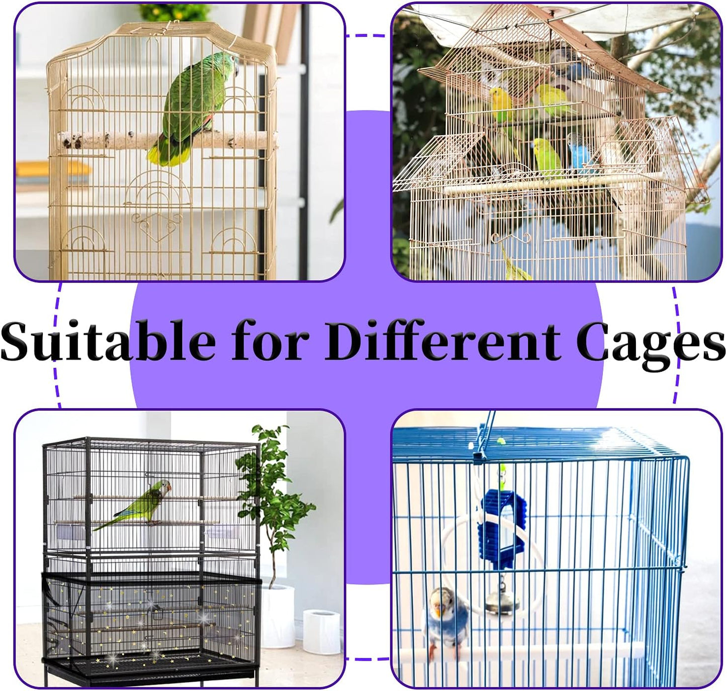 Daoeny Large Bird Cage Cover, Bird Cage Seed Catcher, Adjustable Soft Nylon Mesh Net with Twinkle Moon Star, Birdcage Cover Skirt Seed Guard for Parrot Parakeet Macaw Round Square Cages (Black)