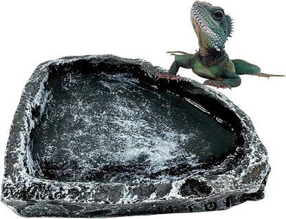 Reptile Water Dish Food Bowl, 3 Pack Reptile Feeding Terrarium Bowls for Bearded Dragon Lizard Frog Gecko Tortoise Hermit Crab Snail (Black)