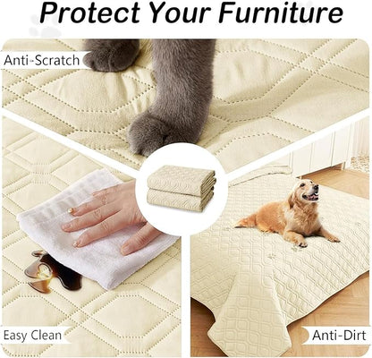 hyha Waterproof Dog Bed Blanket, Soft Pet Blankets, Waterproof Couch Cover for Dogs, Reversible Sofa Covers Washable for Furniture (40x50 Inch, Beige/Beige)