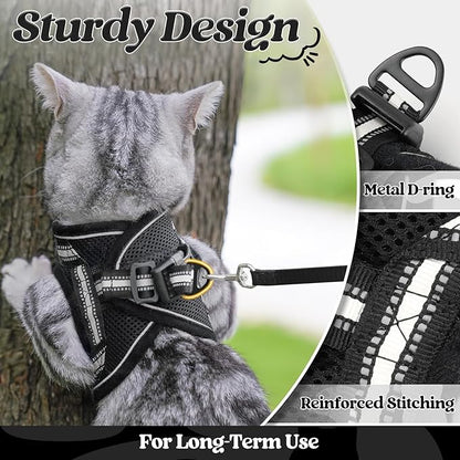 rabbitgoo Cat Harness and Leash Set for Walking Escape Proof, Adjustable Soft Kittens Vest with Reflective Strip for Cats, Comfortable Outdoor Vest, Black, XL