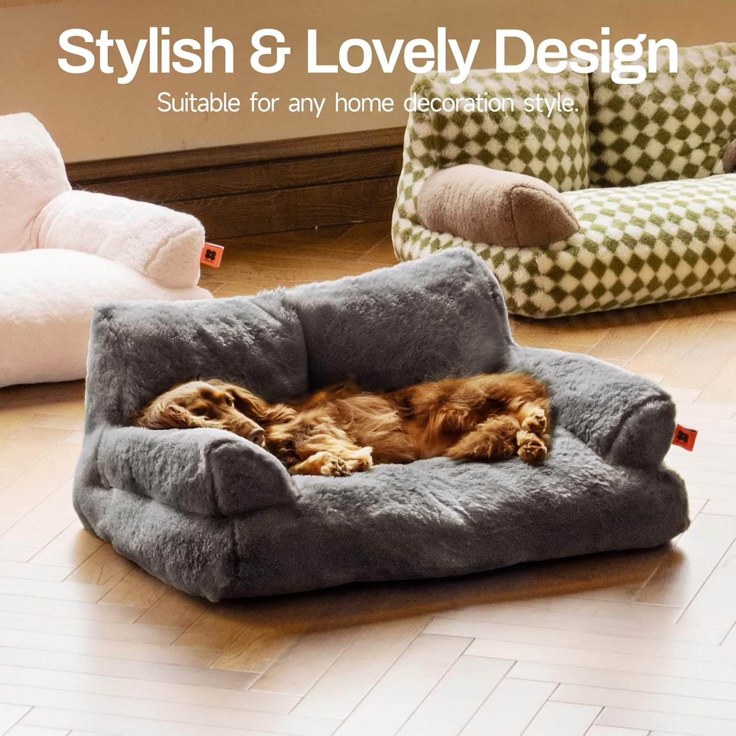 MEWOOFUN Dog Couch, Supportive Small Dog Bed for Puppy and Cats with Removable Washable Cover, Fluffy Cat Couch with Non-Slip Bottom (Dark Grey, 26.0" L X 19.0" W X 13.0" Th)