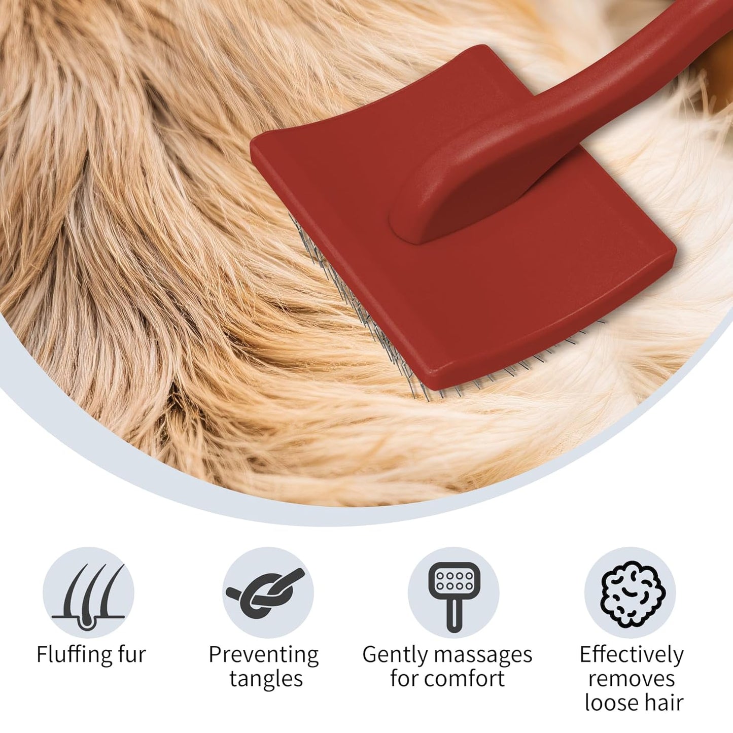 Pet Slicker Brush for Long & Short Hair - Detangling Tool for Dogs & Cats - 135° Angled Stainless Steel Pins, Curved Handle - Gentle Grooming for Small/Medium/Large Breeds (Red)