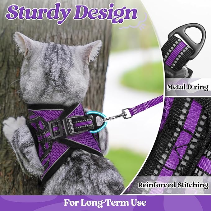 rabbitgoo Cat Harness and Leash Set for Walking Escape Proof, Adjustable Soft Kittens Vest with Reflective Strip for Cats, Comfortable Outdoor Vest, Purple, L