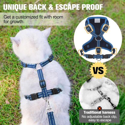 BEAUTYZOO Cat Harness and Leash Set for Walking Escape Proof, Neck Release Adjustable Harness for Kitten Puppy Small Medium Large Cats, Soft Cute Easy Control Small Cat Harness for Cats Boy and Girls