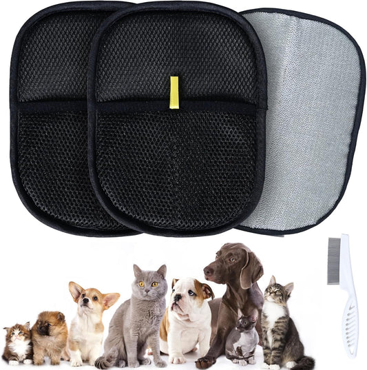 Pet Hair Removal Gloves, Electrostatic Pet Hair Grooming Gloves for Dog & Cat, Reusable for Carpet, Clothing,Furniture,Clothing, Couch,Bed,Curtain-4 PCS