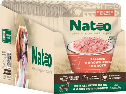 NATOO Dog Food Topper for Picky Eaters & Dog Treat (Salmon with Brown Rice), Dog Toppers for Dry Food, Wet Meal Toppers for Dogs & Puppies, Limited Ingredient Dog Food, 3 oz (Case of 20)