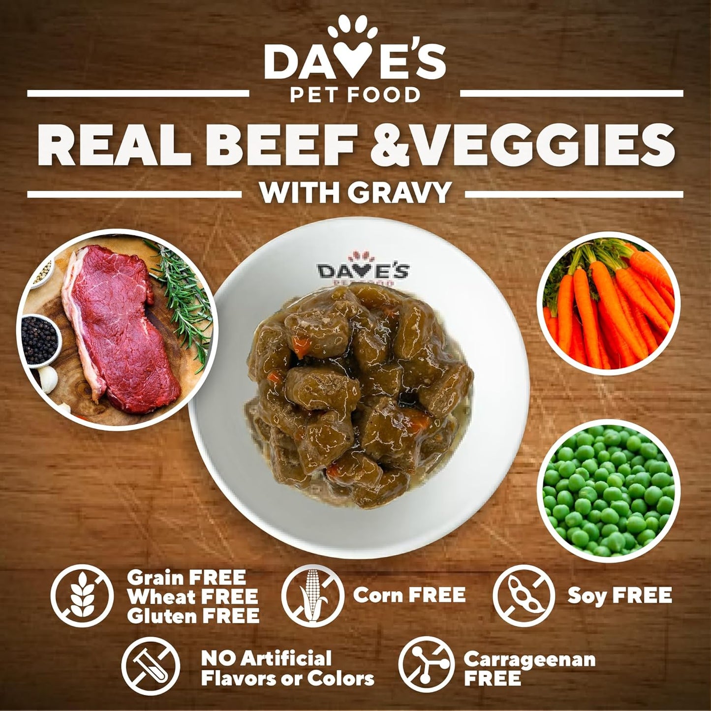 Dave's Pet Food Stewlicious Grain Free Wet Dog Food (Beef & Vegetable in Gravy), Made in USA Naturally Healthy Canned Gluten Free Dog Topper, 13.2 oz (12 Pack)
