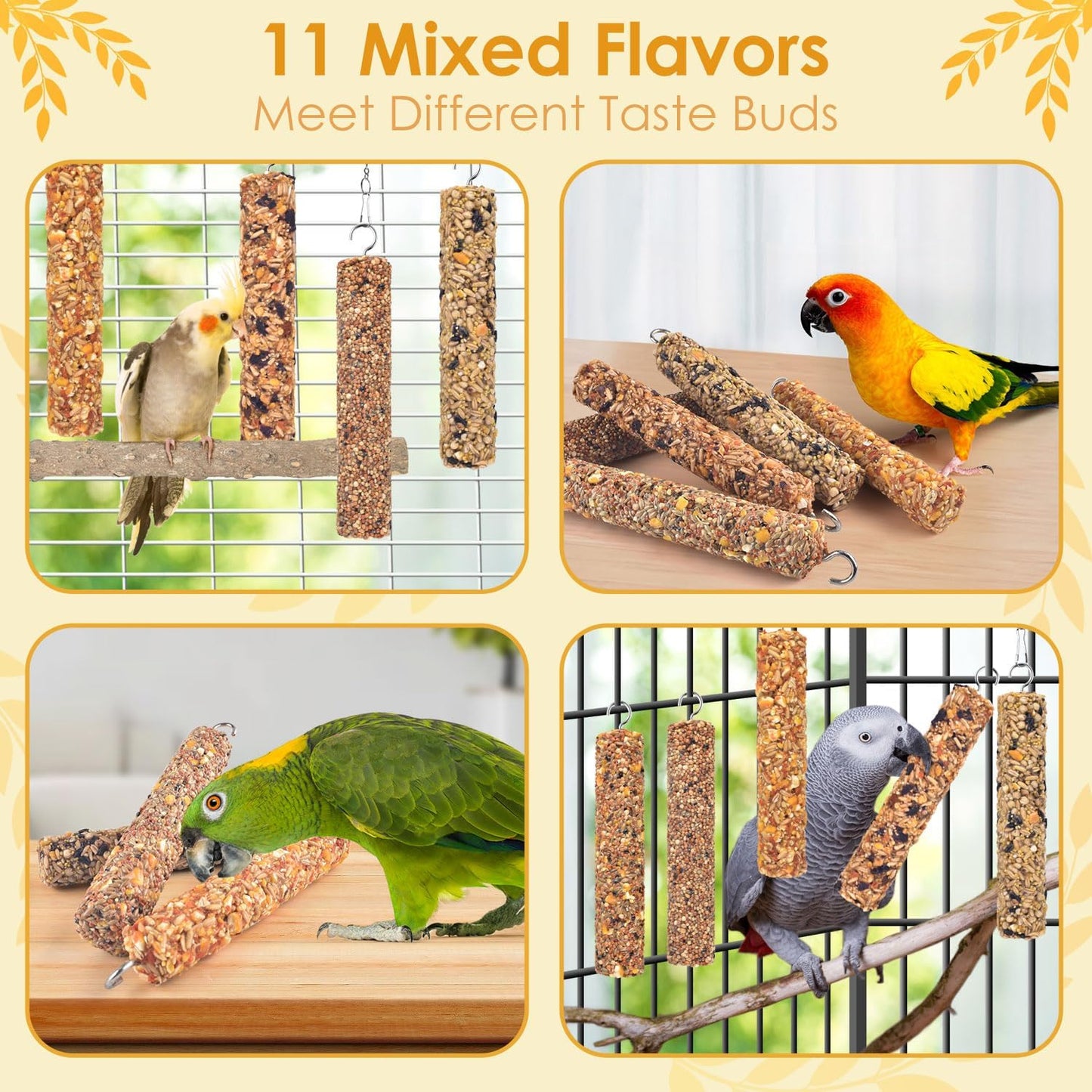 KATUMO Parrot Treats 5 PCS Bird Crunch Sticks Cockatiel Treats Parakeet Snacks Conure Food Sticks for Parakeet Cockatiel Canary Finch Lovebird Conure Lorikeet Parrots