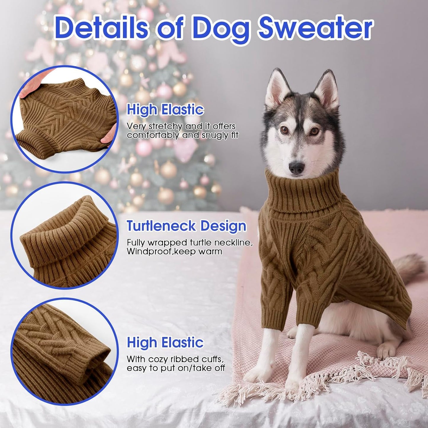 ASENKU XXL Dog Sweater, Dog Sweaters for Extra Large Dogs,Pet Sweatshirt Apparel Turtleneck Pullover Winter Dog Outfits for Pitbull, Labrador Retriever(Coffee, 2XL)