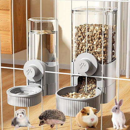 Hanging Automatic Food Feeder and Water Dispenser Bunny Gravity Feeding Station Waterer Set Self-Dispensing Feeder for Rabbit,Ferret,Guinea Pigs Chinchillas Hedgehog