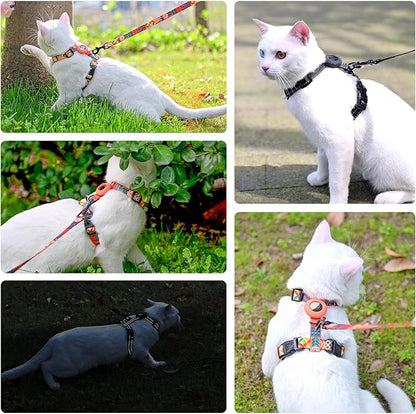 SCENEREAL Cat Harness and Leash Set Escape Proof with Airtag Holder, Reflective Pet Harnesses for Walking, Adjustable Kitty Vest Soft Harness Outdoor Indoor, Cute Travel Boys Girls Small Large Cats