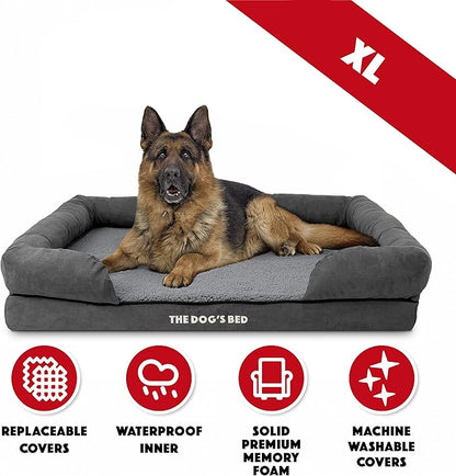 The Dog’s Bed, XL Grey Plush,Solid Memory Foam, Pain Relief: Arthritis, Hip & Elbow Dysplasia, Post Surgery, Lameness, Supportive, Calming, Waterproof Washable Cover