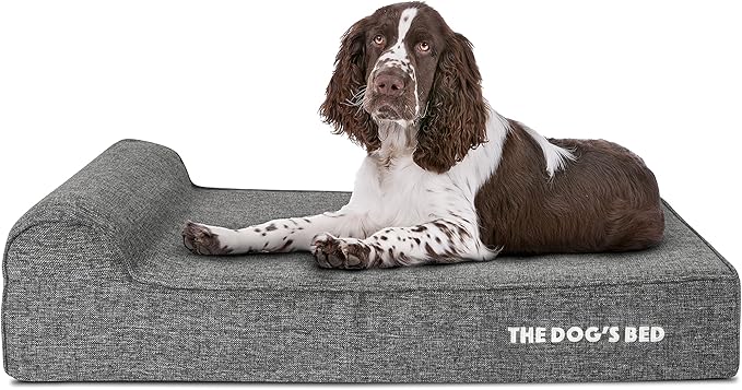 The Dog’s Bed Orthopedic Headrest Dog Bed, Large Grey Linen, Memory Foam, Pain Relief for Arthritis, Hip & Elbow Dysplasia, Post Surgery, Lameness, Waterproof Washable Cover