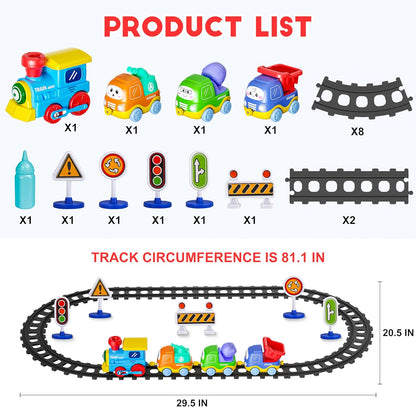 Funwee Steam Track Train Set for Toddlers, Magnetic Connection Train Toys w/Lights & Sounds, Electric Cartoon Choo Choo Train, Toy Train Christmas Birthday Gift for Toddlers 2 3 4 5+ Boy Girl (Blue)