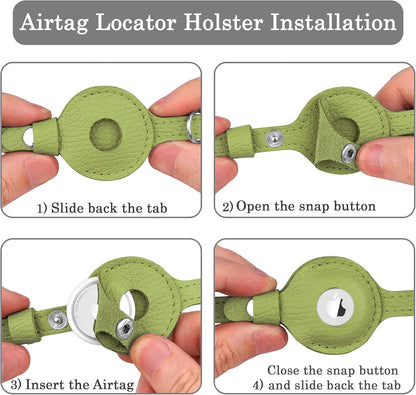 OOPSDOGGY Cat Collar for AirTag Holder, Leather Kitten Collars with Elastic Strap & Bell, Non Breakaway Adjustable Small Pet Collars for Indoor & Outdoor for Boy, Girl (Olive Green)