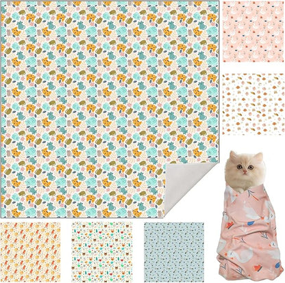 17.7" Cat Grooming Wrap, Cat Wrap for Cutting Nails, Self-Adherent Fabric Wrap for Cats, Cat Burrito Wrap Anti-Scratch, Anti-Escape, Multifunctional Swaddle Wrap Pet Tool (Green Kitten, Medium)