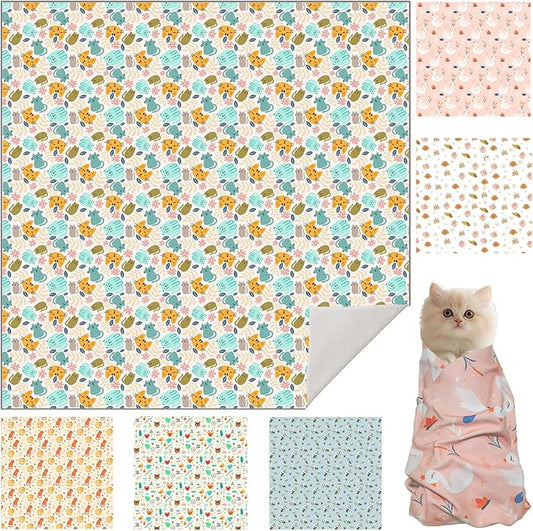 17.7" Cat Grooming Wrap, Cat Wrap for Cutting Nails, Self-Adherent Fabric Wrap for Cats, Cat Burrito Wrap Anti-Scratch, Anti-Escape, Multifunctional Swaddle Wrap Pet Tool (Green Kitten, Medium)
