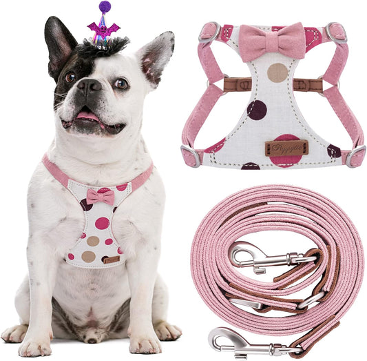 Puppytie No Pull Dog Harness with Multifunction Dog Leash,Soft Adjustable No Choke Escape Proof Pet Harness Vest for Medium Dogs,Polka dots Pink,M