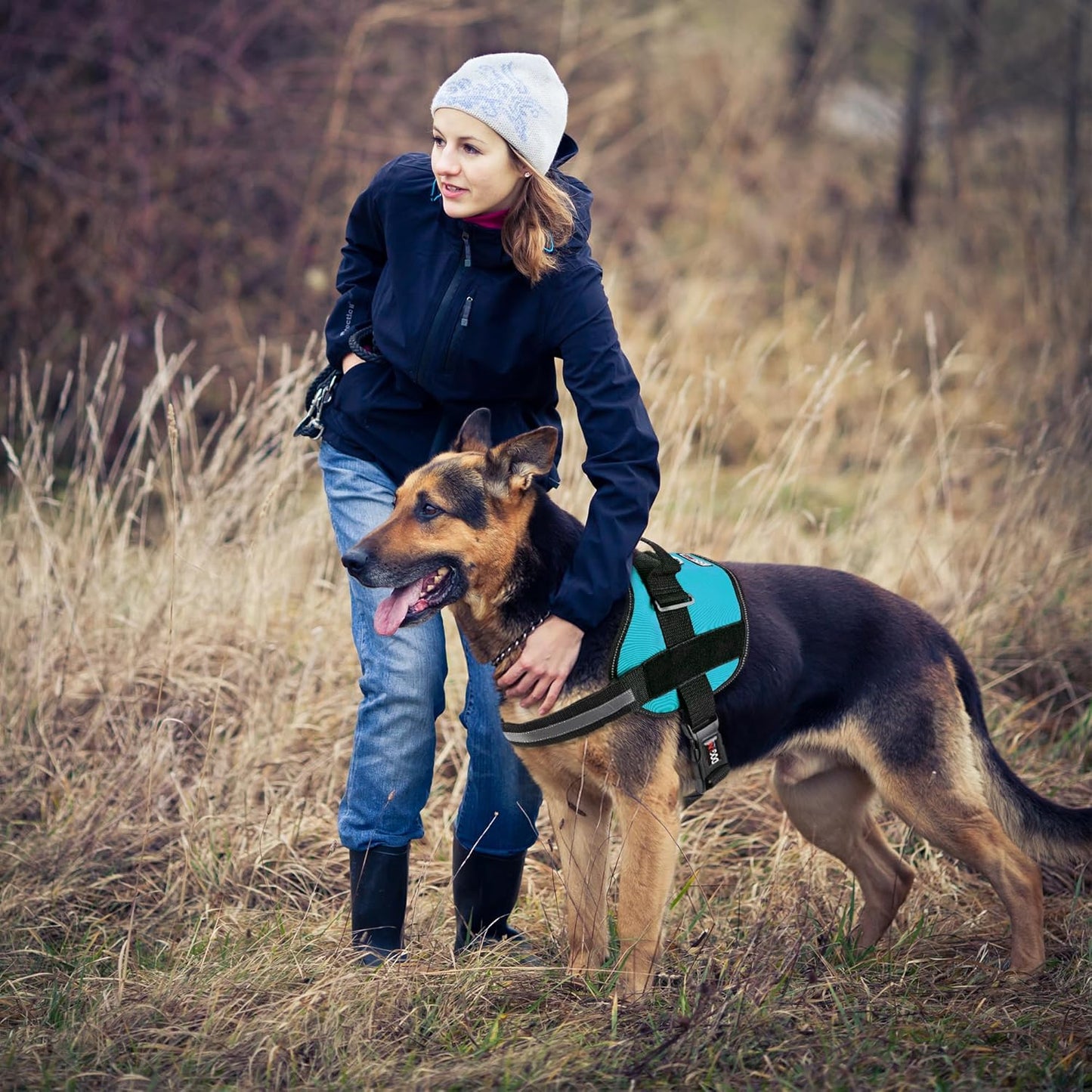 Dogline Dog Harness, Reflective No-Pull Adjustable Vest with Handle for Walking, Training, Breathable, No - Choke Harness for Small, Medium or Large Dogs Room for Patches Girth 18 to 24 in Turquoise