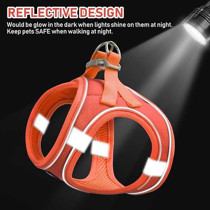 GAMUDA Small Pet Harness Collar and Leash Set, Step in No Chock No Pull Linen Fabric Soft Mesh Dog Vest Harnesses Reflective for Dogs Puppy Cats Kitten Rabbit (Orange, XXS)