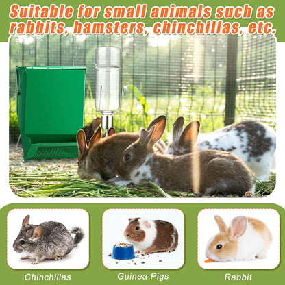Maxcheck 2 Pack Rabbit Feeder and 12 oz Water Bottle for Cages Pet Food Water Dispenser with Lid Metal Feeders Outside for Guinea Pig Hamsters Chinchillas Gerbils and Other Small Animals(2 Lbs)