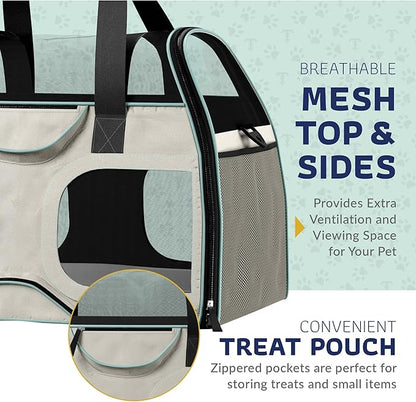 Katziela Pet Carrier - Airline Compliant Dog Carrier - TSA Approved Pet Carrier for Small Dogs and Cats - Soft FAA Travel Airplane Dog Carrier Luggage (Light Grey/Blue-Pro)