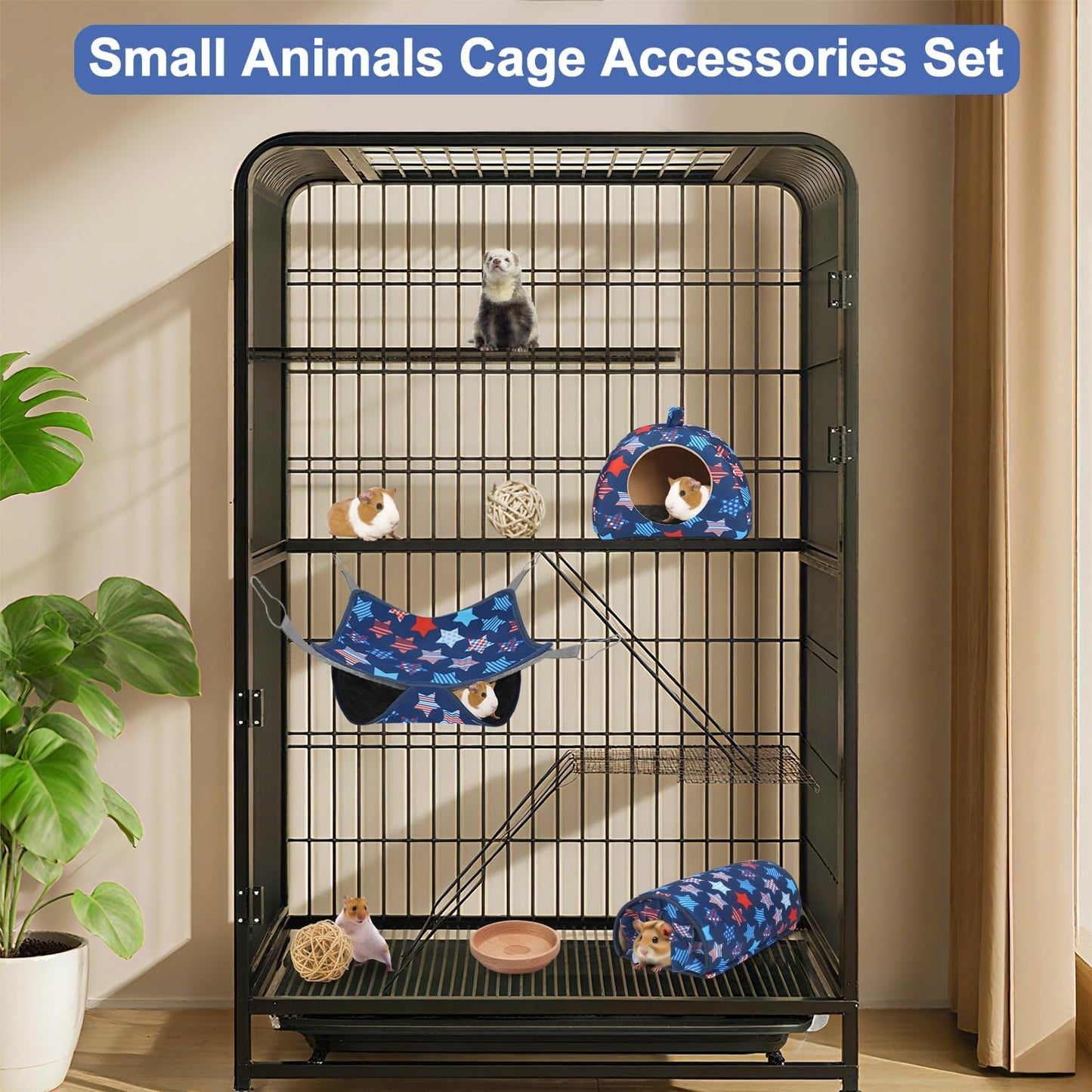 Ferret Hammock, Washable Rat hammock for Cage Accessories,3 Pack Guinea Pig rat Hideout,Soft ferret rats chinchilla bed, hamster hammocks,Ferrets toys and stuff for Sugar Glider(Sky Blue Star, L)