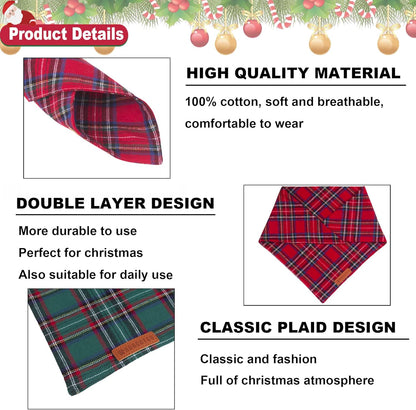 ADOGGYGO Christmas Dog Bandana 2 Pack, Stylish Plaid Pet Scarf, Premium Cotton Fabric, Multiple Sizes Offered, Christmas Bandanas for Medium Large Dogs Pets (Large)