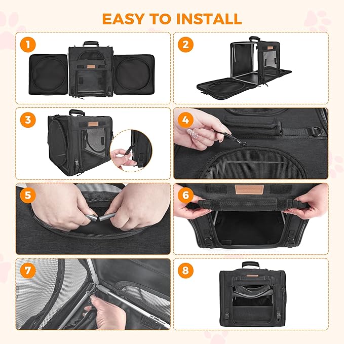 PETUX 2-in-1 Double Cat Carrier for Multiple Cats - Large Cat Travel Carrier with Litter Box, Play Tunnels, and Hammock - Portable Pet Carriers for Long Car Trips ＆ Vet Visit (34"x17"x17", Black)