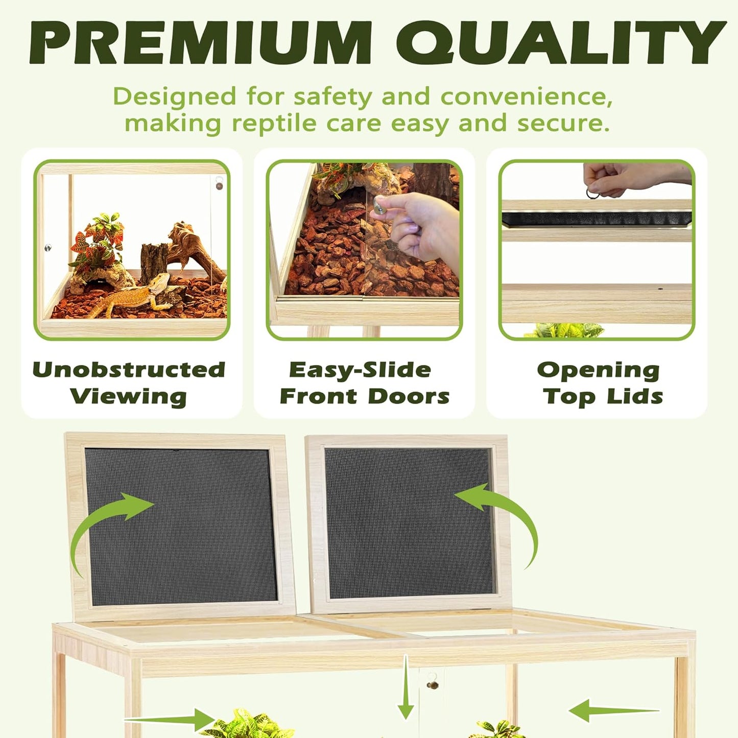 Prolee Bearded Dragon Tank with Leg Stand,Wooden Lizard Tank,Reptile Tank with Metal Mesh Roof Door, Acrylic Panel Snake Tank with Lock Design (Oak, 48"x20"x20")