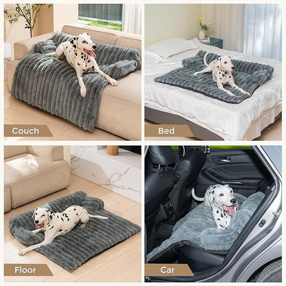 Avont Dog Bed Mat for Couch, Warm Fluffy Calming Sofa Topper Furniture Protector for Small Medium Large Dogs Cats with Removable Washable Cover -Darkgrey(L)