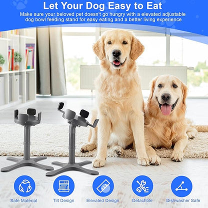 Dog Bowls Elevated Adjustable Stand, Raised Bowl with 3 Heights & Tilted Feeding Stand, Compatible with Various Bowls, for Medium & Large Breeds (1 Pack) Grey
