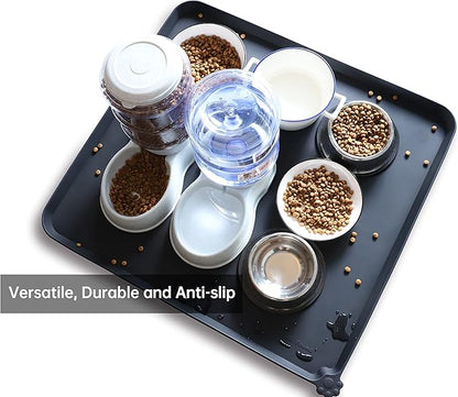 Hoki Found XX-Large Silicone Pet Food Mats - Non-Slip Dog & Cat Feeding Mats - Waterproof for Carpet - Black