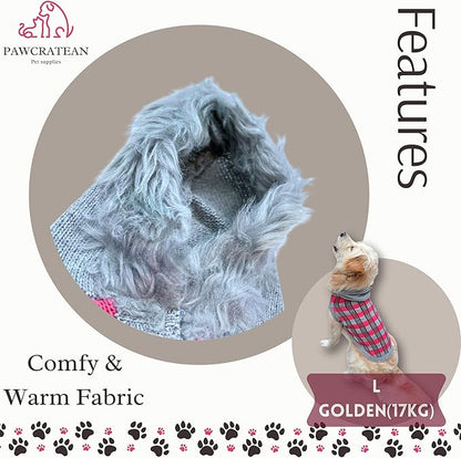 Cute Sweater for Dogs and Cats Soft Flannel Pet Outfit Warm and Cozy Animal Hoodie Small to Large Pet Clothes for Halloween Parties and Everyday Wear (Small, Pink Checkered with Hat)