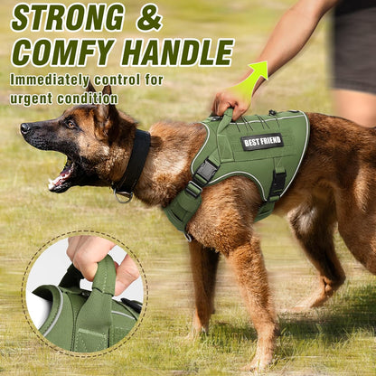 Tactical Dog Harness for Large Dogs,No Pull Military Dog Vest with Handle,Reflective Heavy Duty Pet Harness for Walking Hiking Training Green L